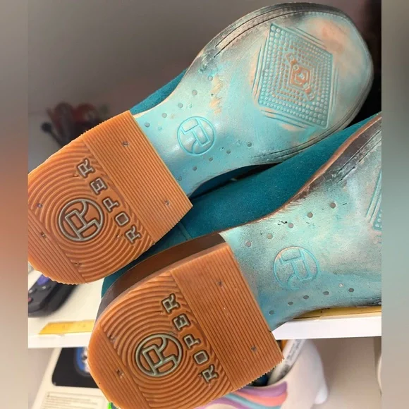 Roper Teal Suede Western Boots with Embroidery - Picture 7 of 11